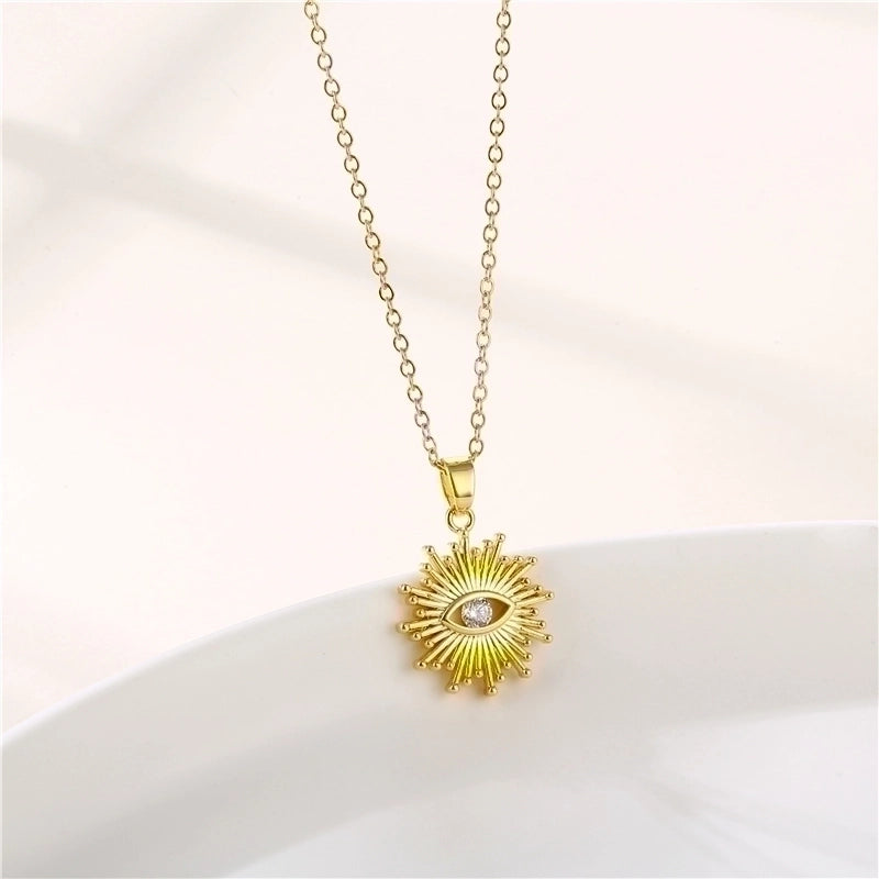 Stainless Steel Titanium Steel 18K Gold Plated INS Style Plating Inlay Sun Heart Shape Whale Zircon Pendant Necklace
