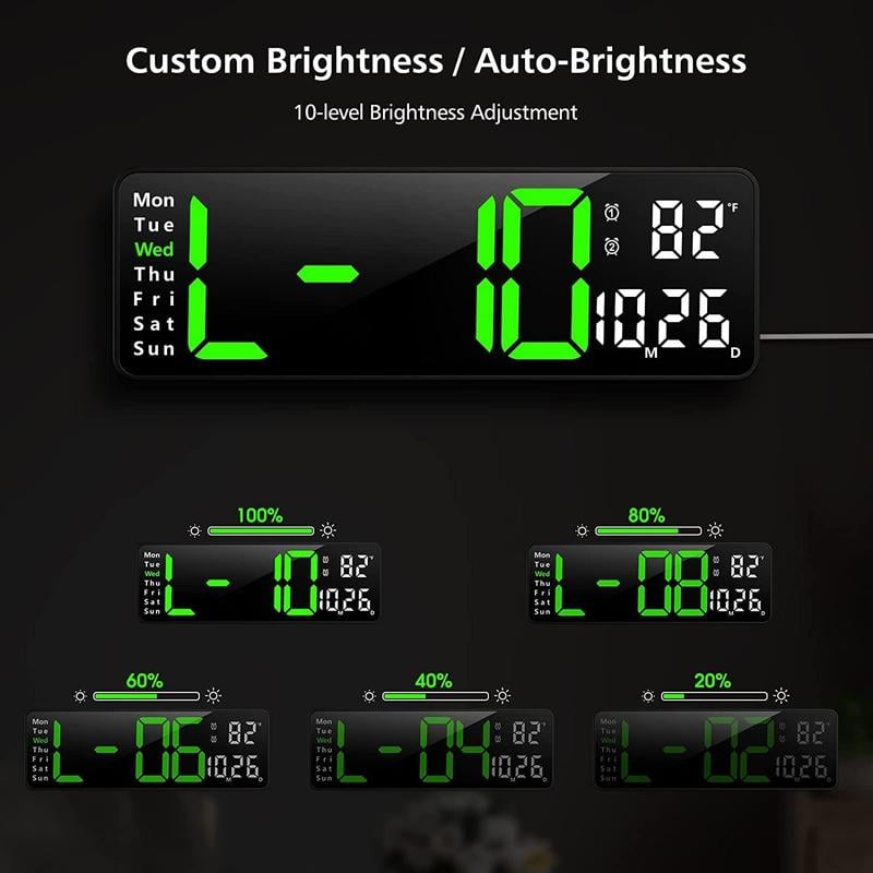 ⚡Prime Day Sale⚡13 Large Digital Clock with Temperature. Date. Auto DST. Night Light. Auto Brightness Dimmer