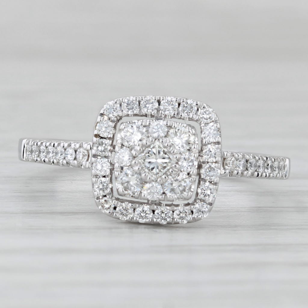 0.27ctw Diamond Cluster Halo Engagement Ring 14k White Gold Size 7