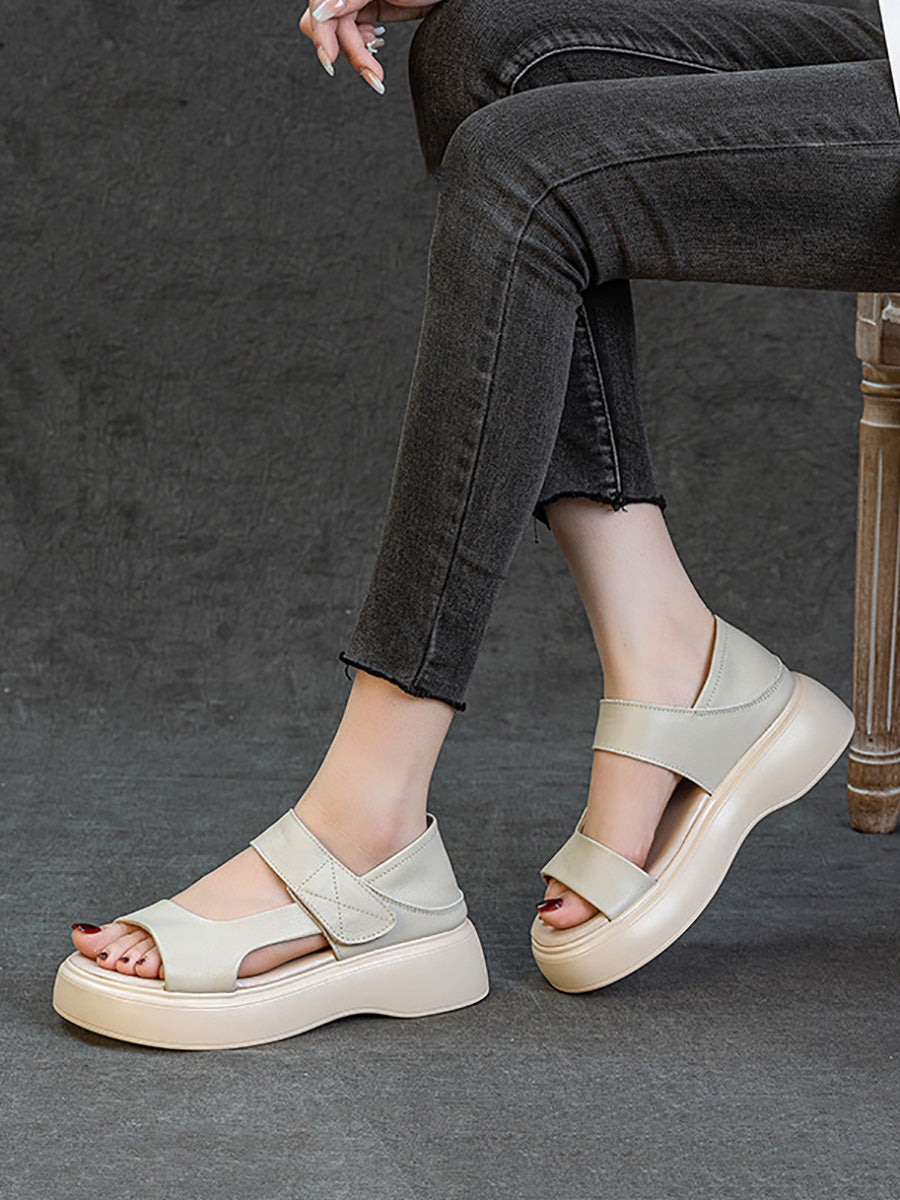 Women Summer Casual Genuine Leather Platform Sandals