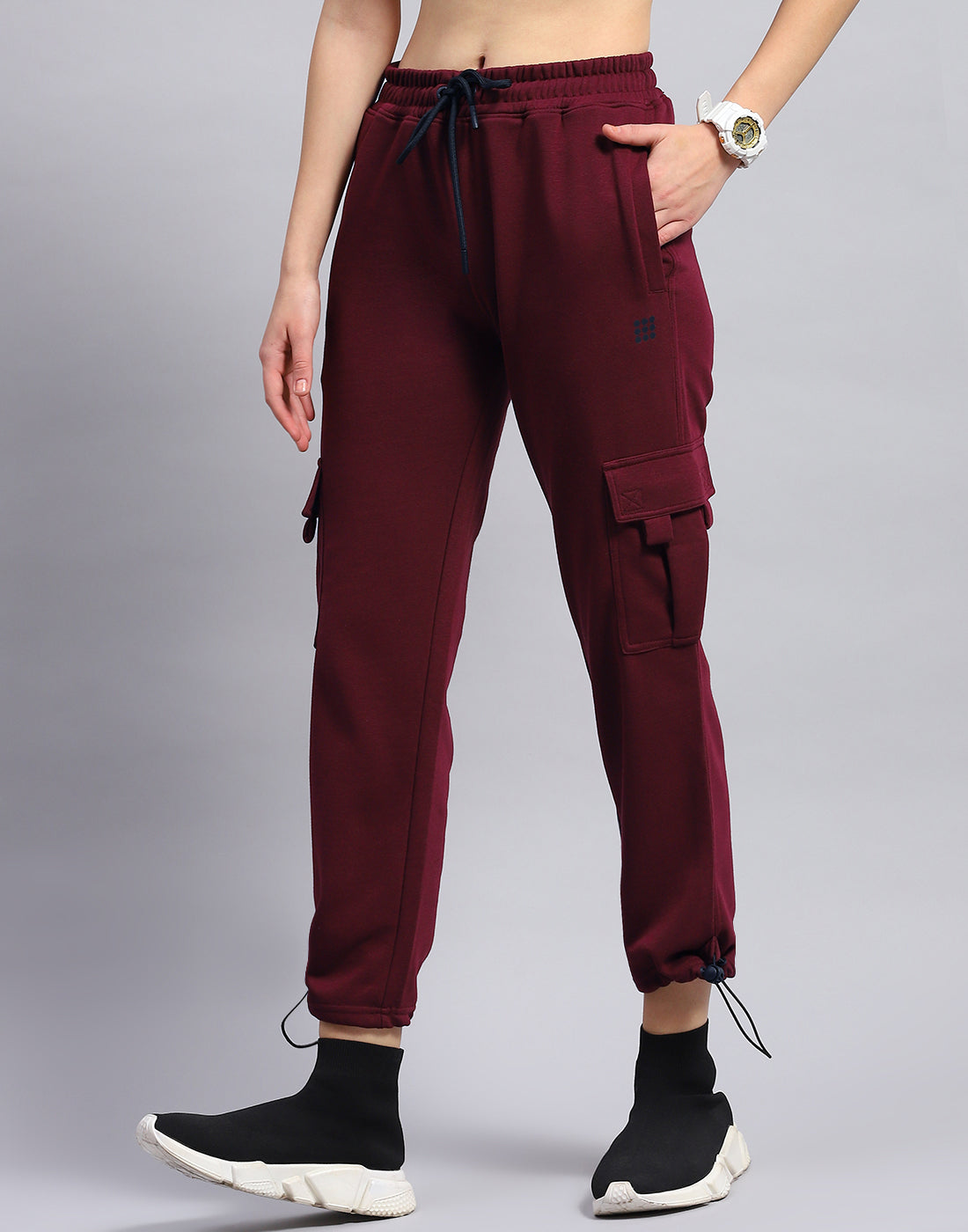 Women Maroon Solid Regular Fit Lower