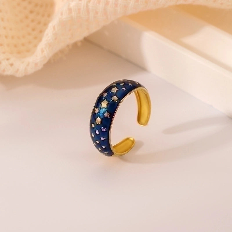 Vintage Style Color Block Stainless Steel 18K Gold Plated Plating Open Rings