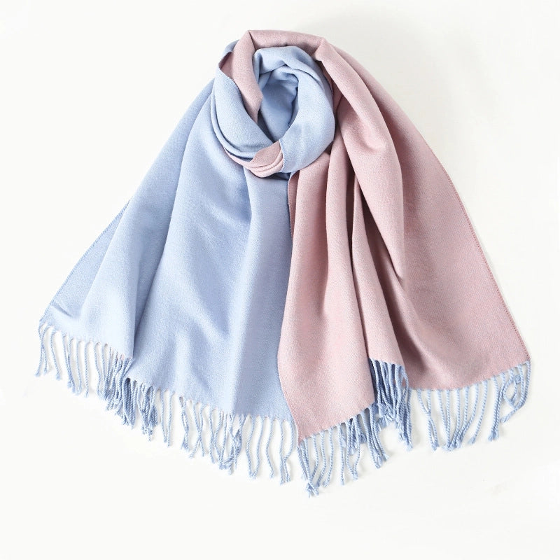 Women's Elegant Minimalist Color Block Imitation Dehaired Angora Tassel Scarf