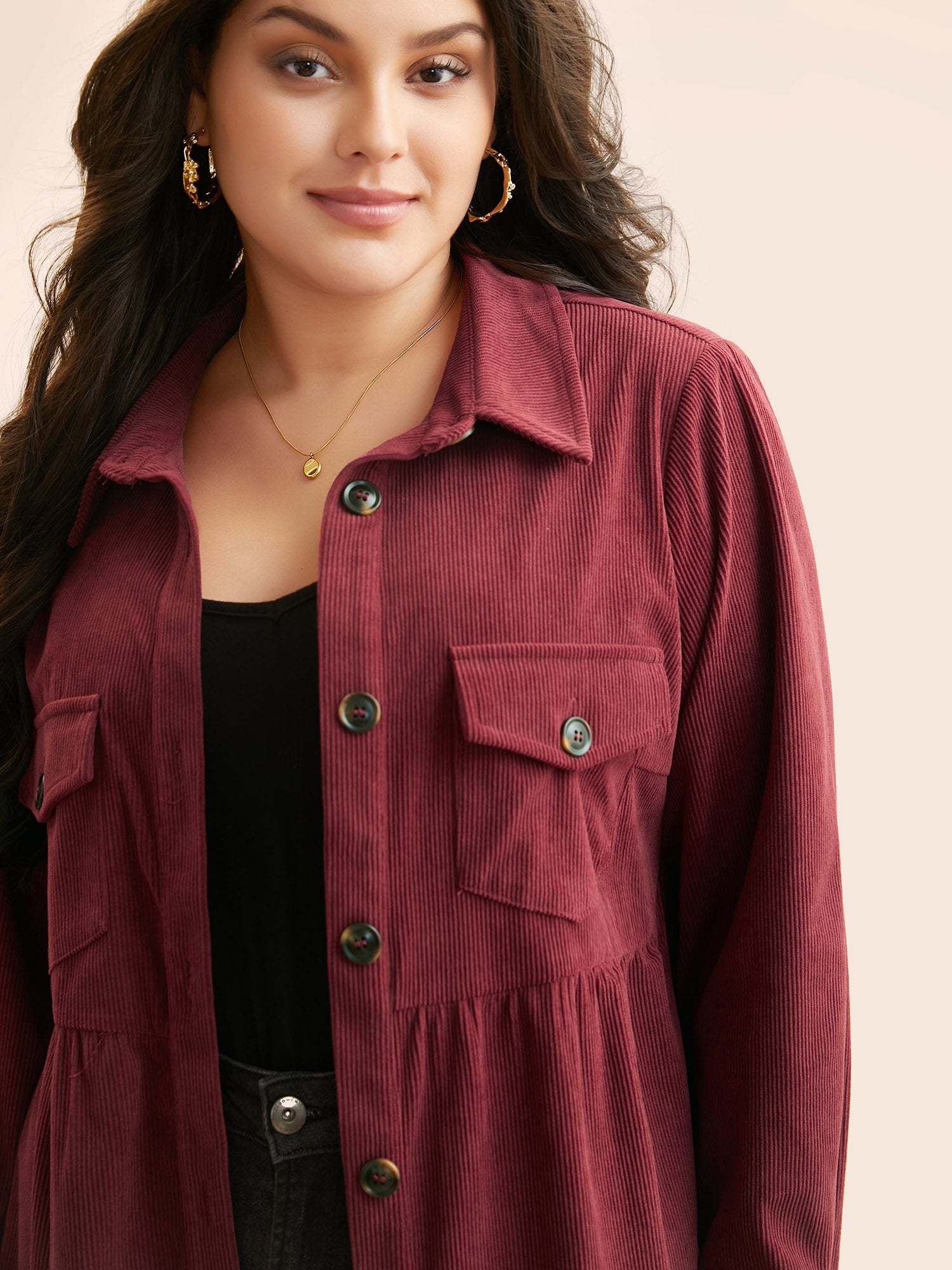 Corduroy Flap Detail Gathered Jacket