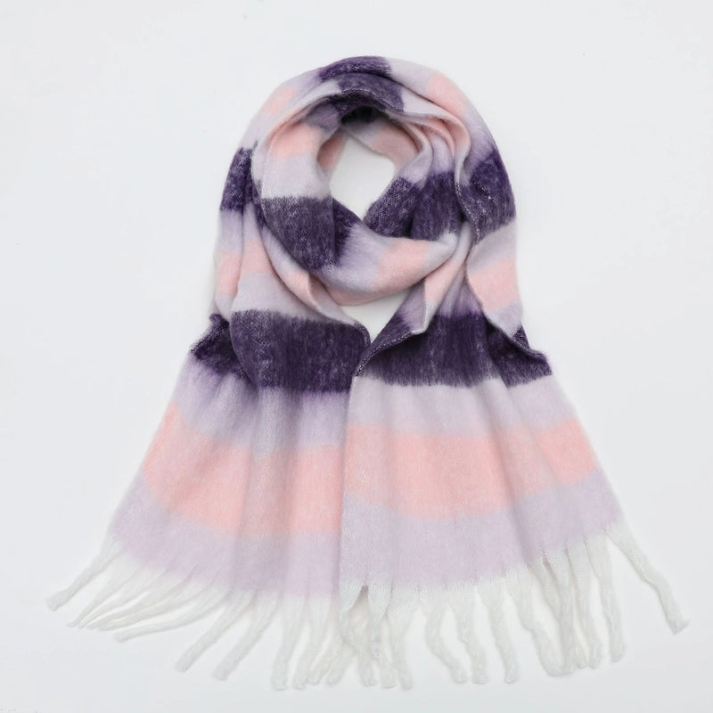 Autumn And Winter Scarf Cashmere Thickened Warm Striped Plaid Scarf Women's Fashion Tassel Long Men's And Women's Scarf Couple