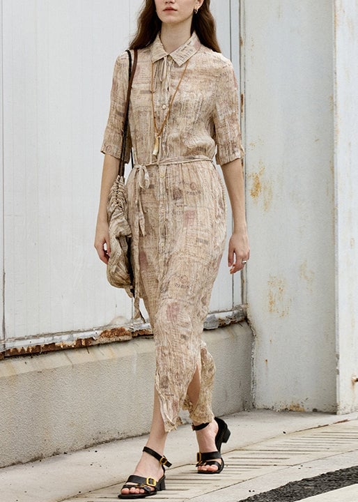 Handmade Peter Pan Collar Print Wrinkled Cotton Dresses Summer
