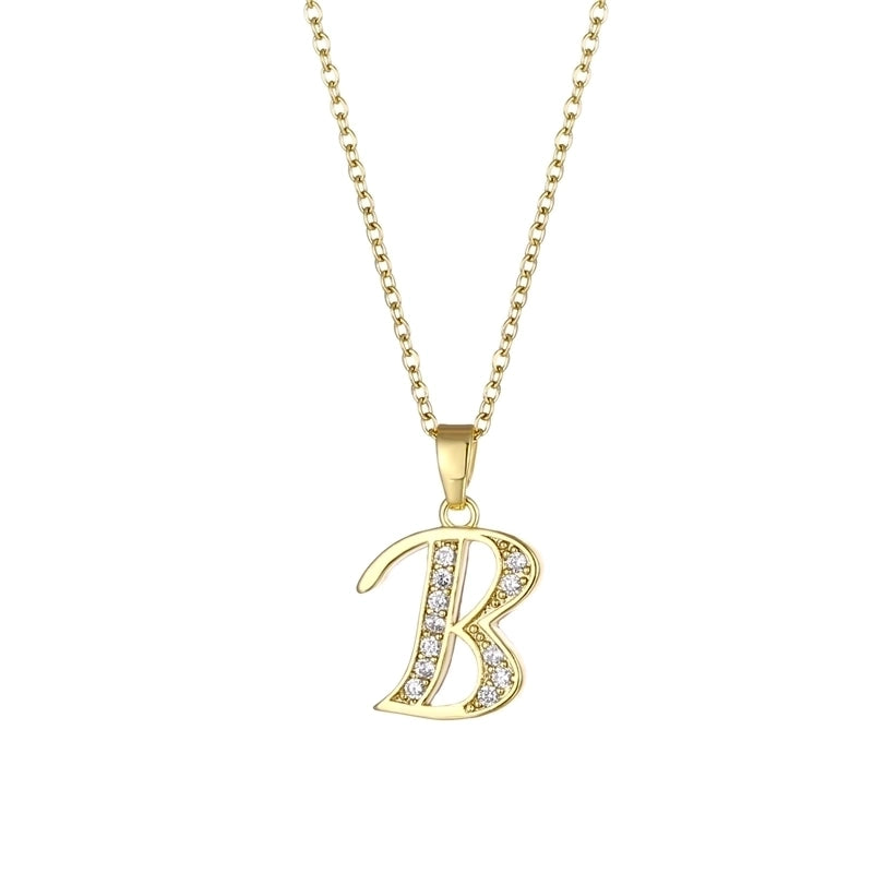 Stainless Steel Titanium Steel 18K Gold Plated Fashion Plating Inlay Letter Zircon Pendant Necklace