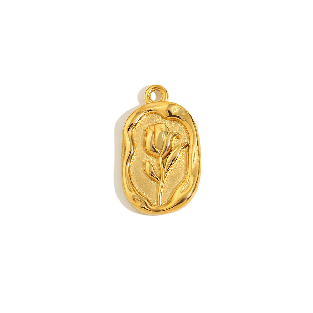 Diy Necklace Accessories Stainless Steel 18K Gold Plated Rose Flower Glue Bead Diamond Love Pendant Female