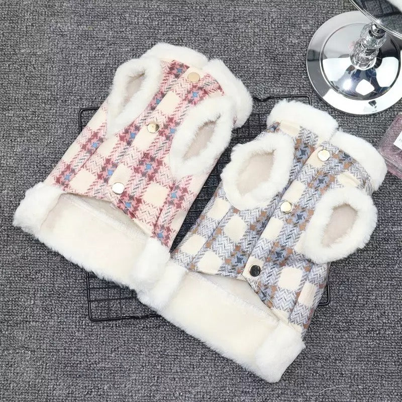 Plaid Furry Dog Jacket Harness