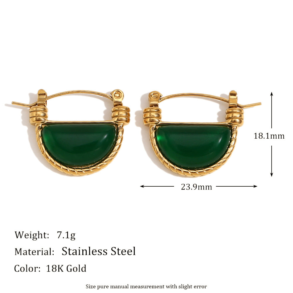 Niche High-End Retro Hot-Selling Earrings Stainless Steel 18K Gold-Plated Natural Stone Long Water Drop Earrings For Women