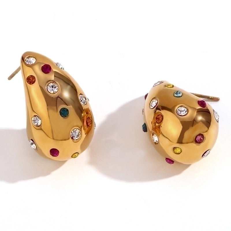 1 Pair Lady Water Droplets Plating Inlay Stainless Steel Artificial Diamond 18K Gold Plated Ear Studs