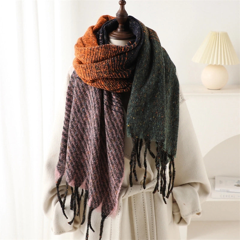 Women's Minimalist Classic Style Color Block Imitation Cashmere Tassel Scarf