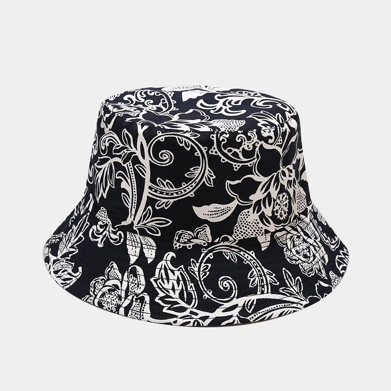 Women's Minimalist Flower Printing Flat Eaves Bucket Hat