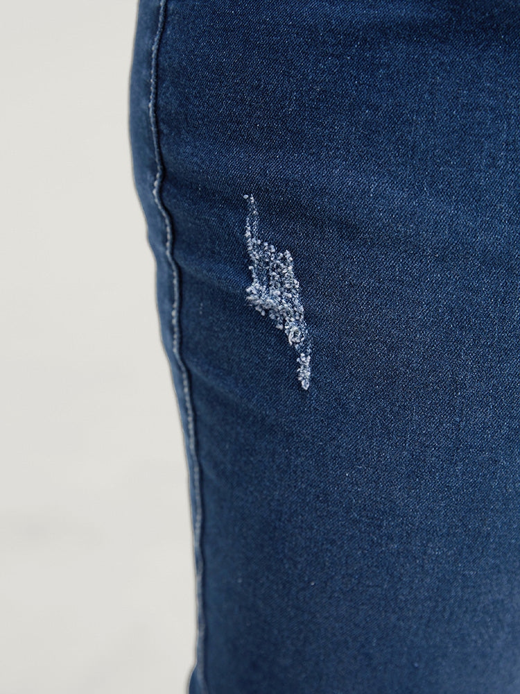 Very Stretchy High Rise Dark Wash Button Hem Jeans
