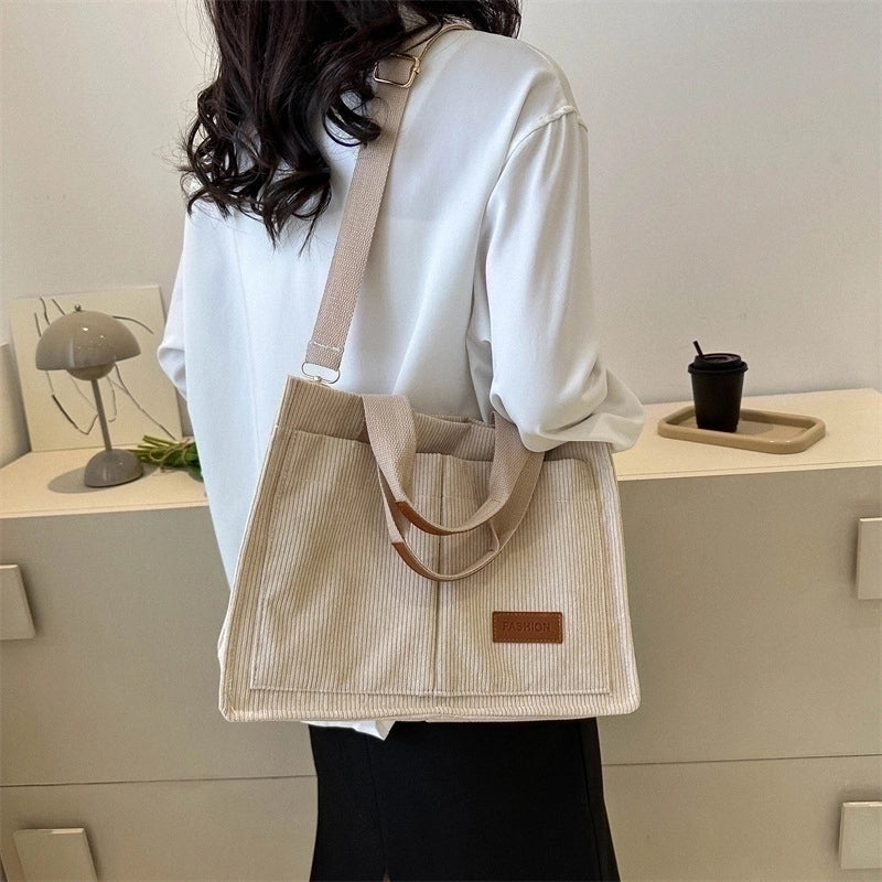 Women's Large Corduroy Solid Color Elegant Square Magnetic Buckle Handbag Tote Bag Crossbody Bag