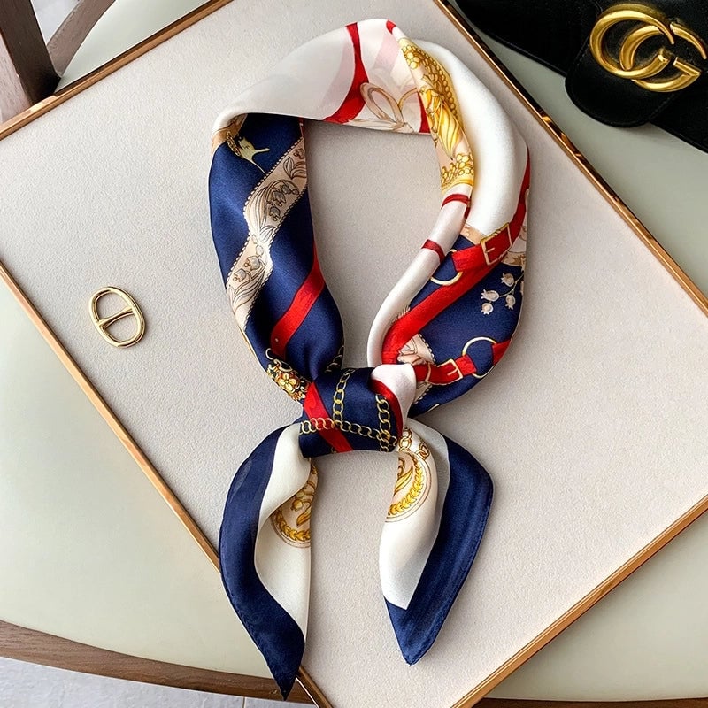 Silk Scarf Women's Small Square Scarf Hair Band Matching Shirt Suit Spring And Autumn Thin Vintage French Style Tube Top Tie Bag Internet Popular
