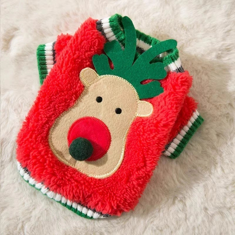 Cute Core Spun Yarn Christmas Color Block Pet Clothing