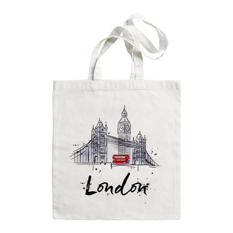 Women's Large Canvas Letter Building Streetwear Square Open Shoulder Bag