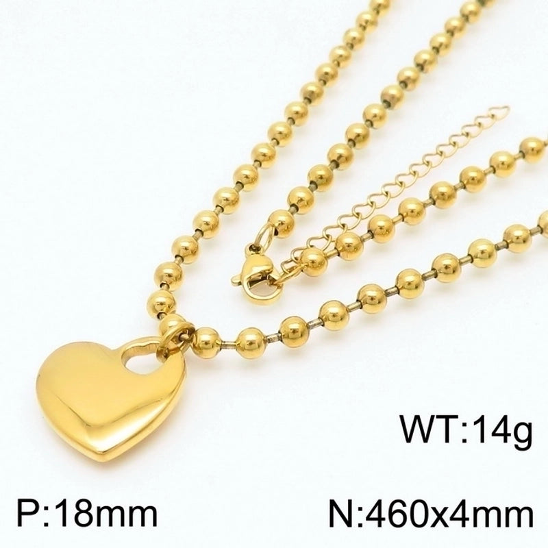 Sweet Heart Shape Stainless Steel 18K Gold Plated Beaded Bracelets Necklace