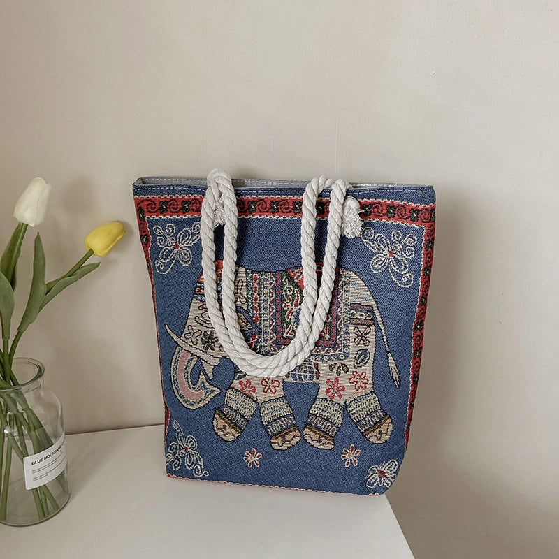 Women's Small Canvas Elephant Streetwear Square Zipper Square Bag