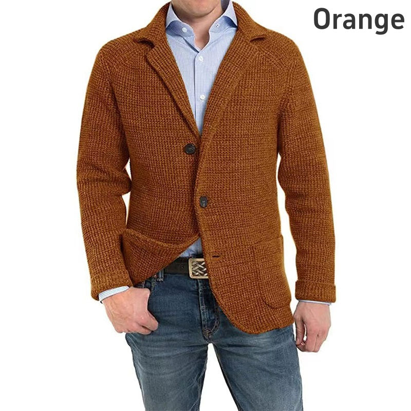 🔥Hot Sale🍂Men's Solid Lapel Knitted Long Sleeve Jacket