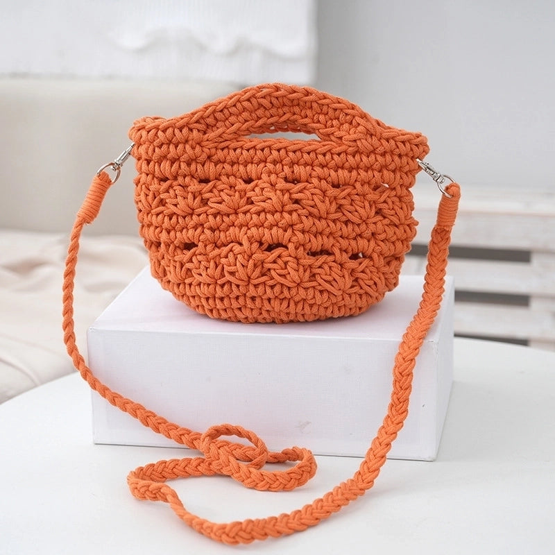 Women's Small Cotton Rope Solid Color Vacation Classic Style Weave Bucket Open Straw Bag