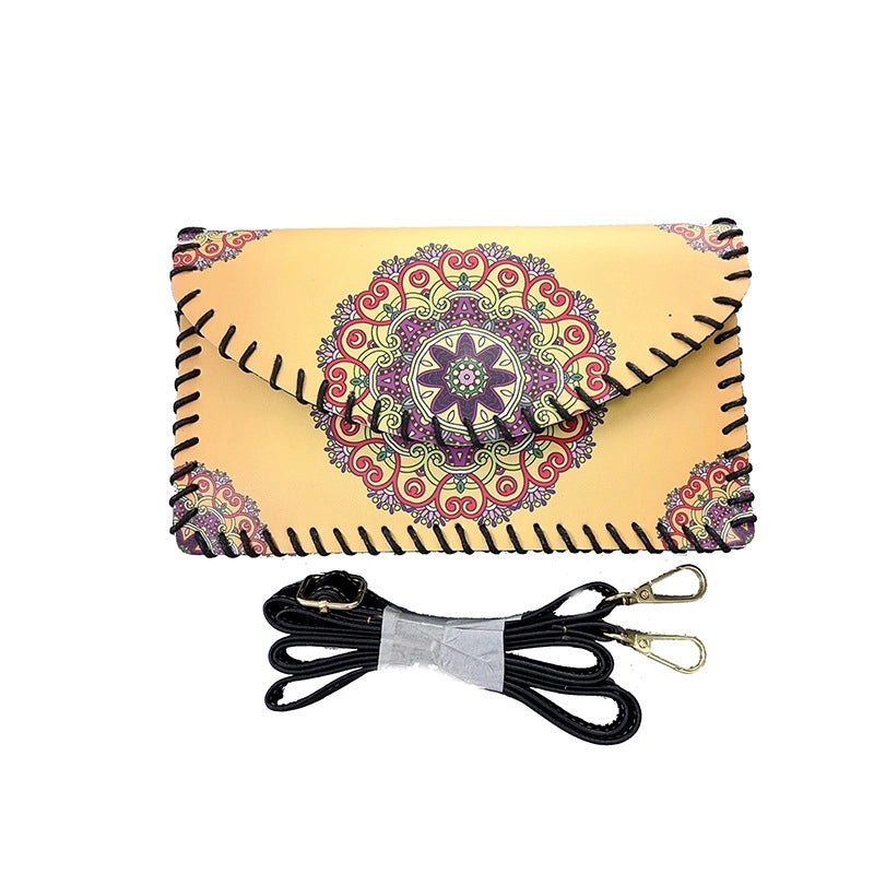 Women's Small Pu Leather Geometric Ethnic Style Square Magnetic Buckle Phone Wallets