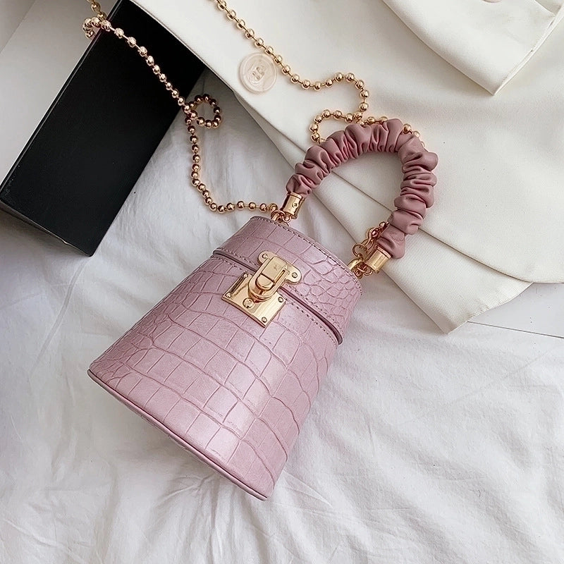 Women's Medium Pu Leather Marble Solid Color Streetwear Lock Clasp Bucket Bag