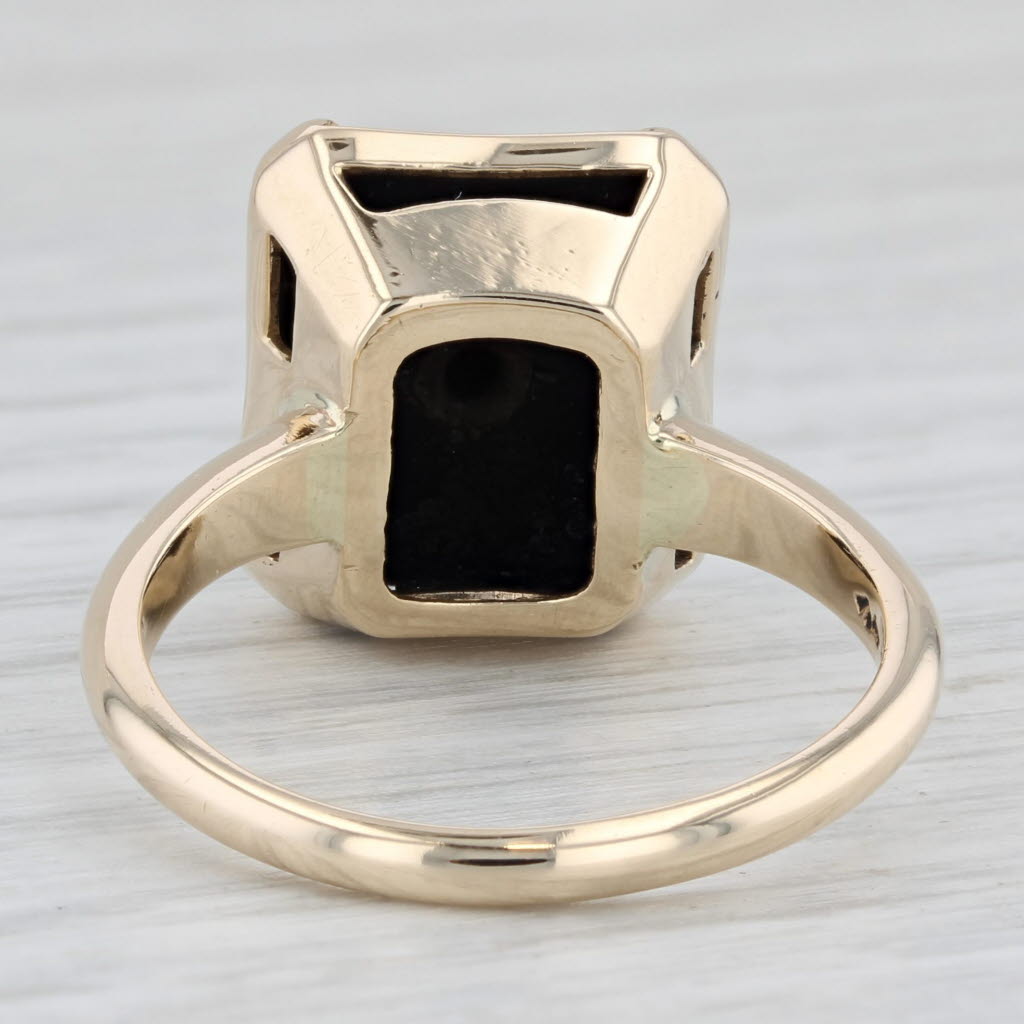 Vintage Onyx Diamond Signet Ring 14k Yellow Gold Size 8