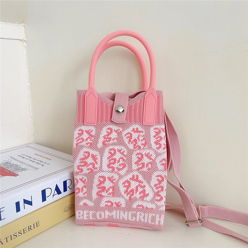 Women's Small Knit Cat Vintage Style Classic Style Bucket Buckle Handbag