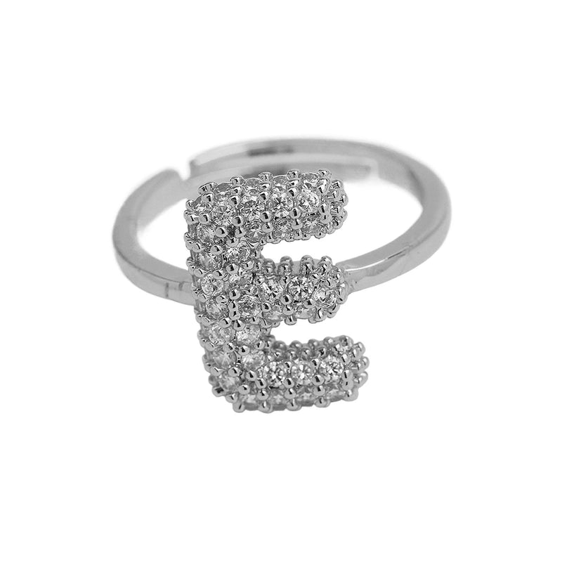 Brass Irregular Plating Letter Zircon Adjustable Ring