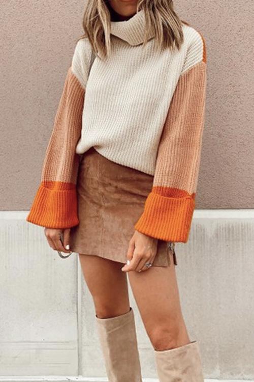 Pumpkin Oversized Color Block Sweater