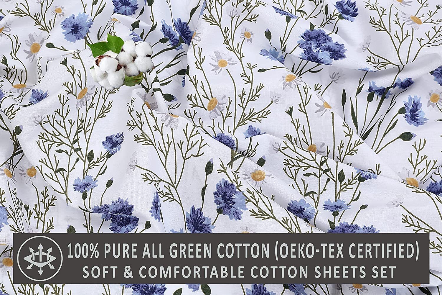 [Sweet Pea]100% Cotton Sheets - Soft & Breathable Sheet Set - 4 Pieces