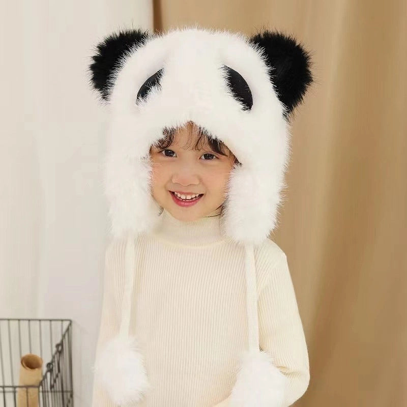 New Children's Hat Winter Fleece-lined Warm Lei Feng Hat Parent-child Outdoor Children's Cute Panda Plush Ear Protection