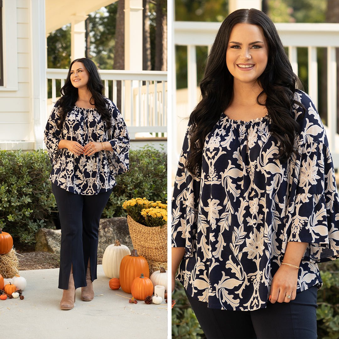 One Kiss Top. Navy Taupe