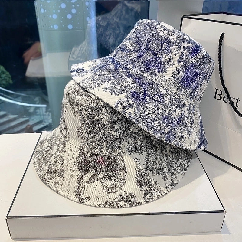Women's Cute Color Block Printing Big Eaves Bucket Hat