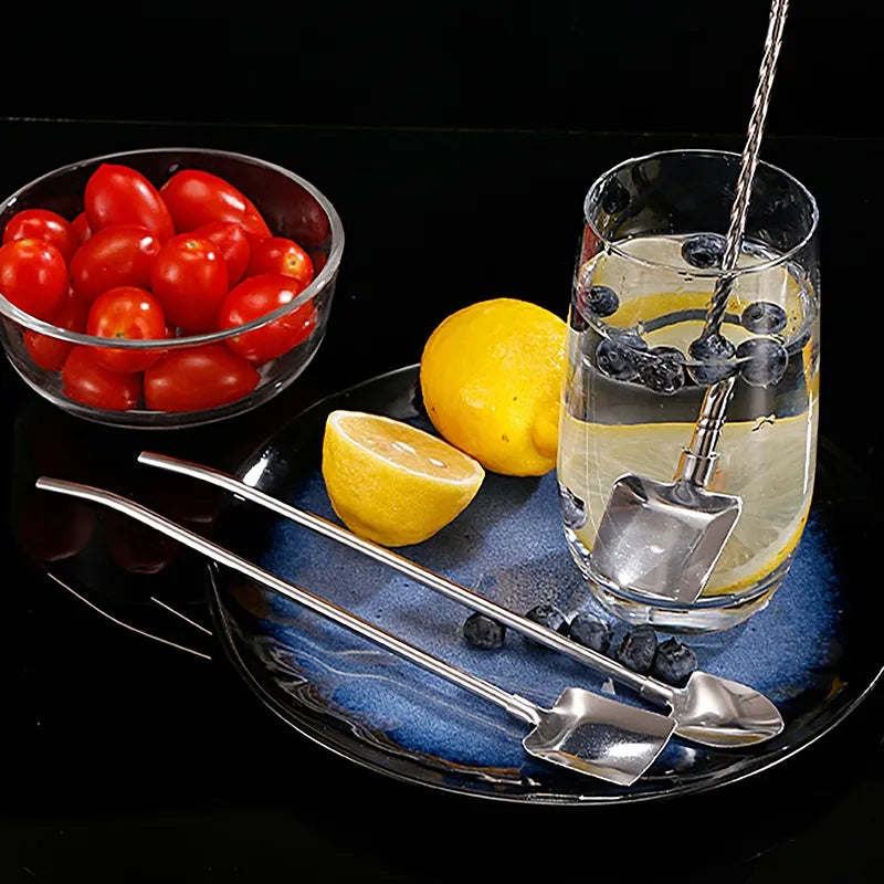 3 PIECES SET REUSABLE STEEL SPOON STRAW