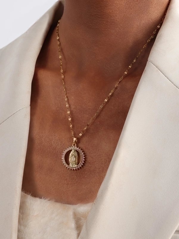 Elegant Minimalist Human Stainless Steel Hollow Out Zircon 18k Gold Plated Pendant Necklace