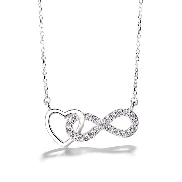 Yaeno Jewelry Solid Silver 925 Heart Design Charm Infinity Love Necklace for Women