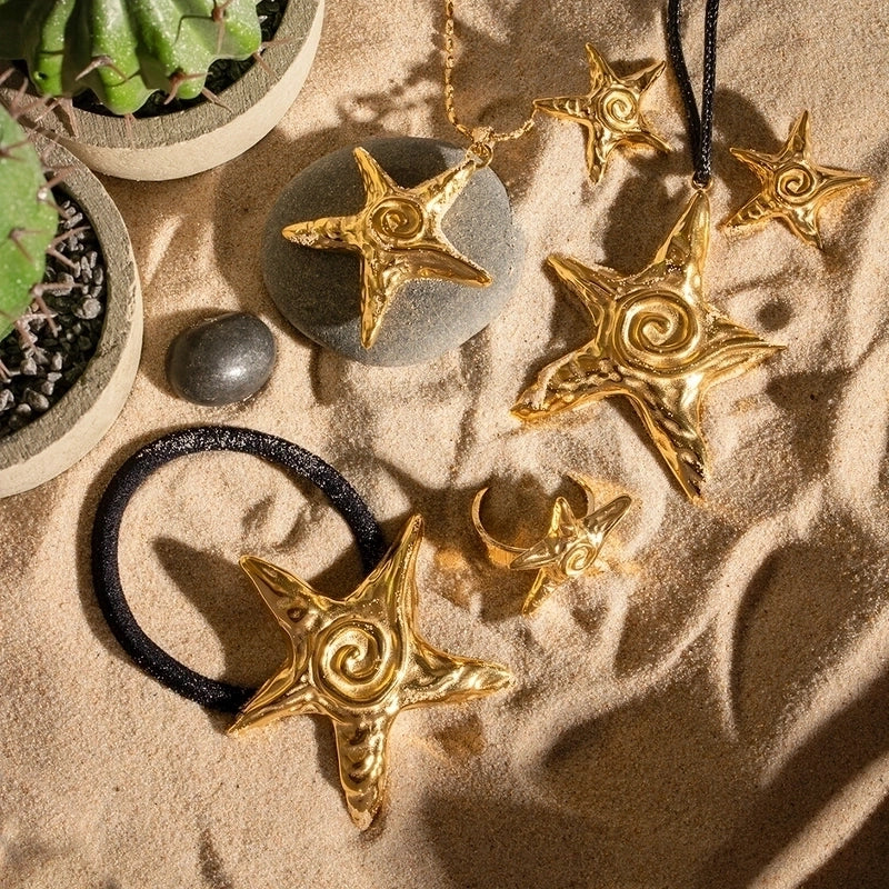 Vacation Minimalist Starfish 316 Stainless Steel  18K Gold Plated Star Rings