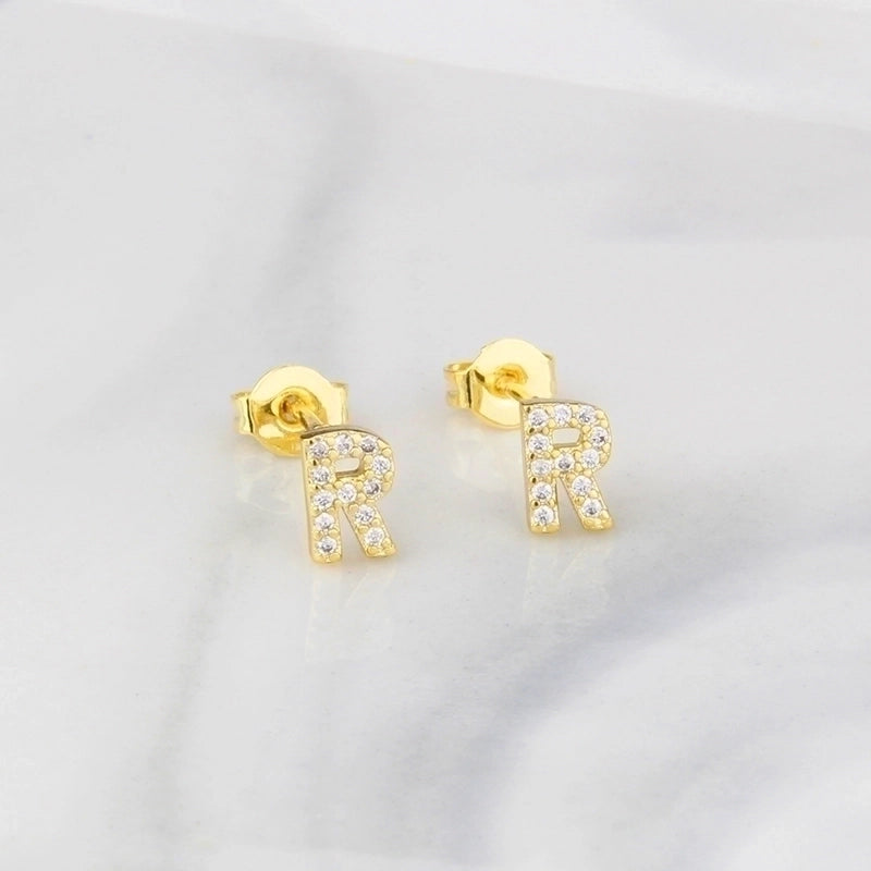 1 Pair Fashion Letter Inlay Copper Zircon Gold Plated Ear Studs