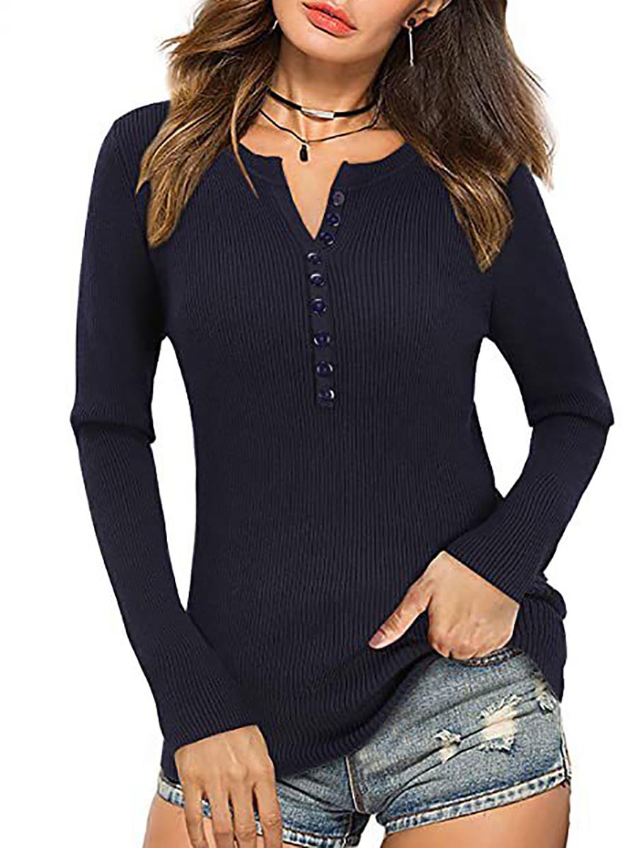 Button Slim Sexy Long-Sleeved T-Shirt(6 colors)