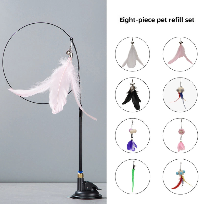Upgrade Glue Suction Cup Steel Wire Rod Feather Tease Cat Stick Cat Self-Hi Relief Mi Toy Supplies