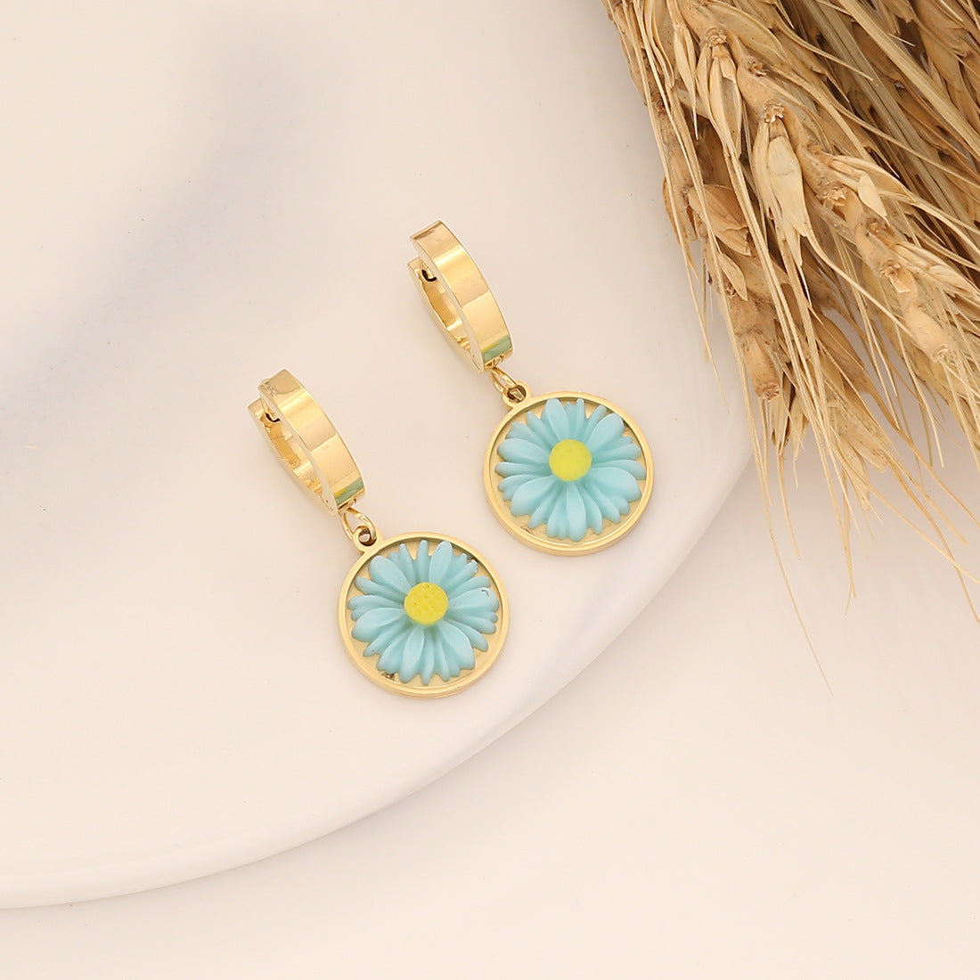 Little Daisy Flower Stainless Steel Electroplating Earrings