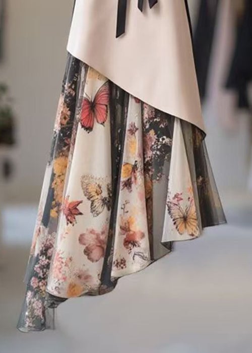 Chic Asymmetrical Print High Waist Chiffon Patchwork Skirts Spring