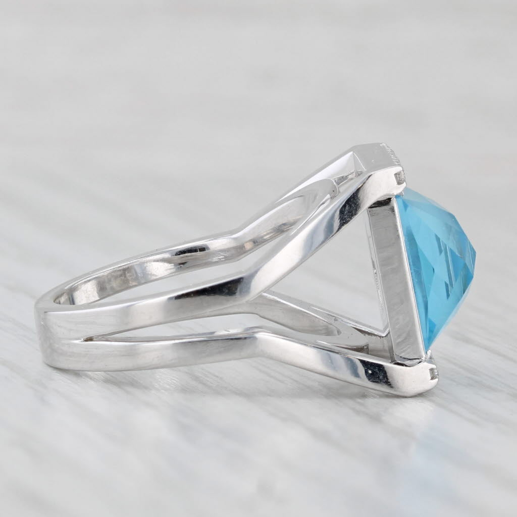 Blue Topaz Mother of Pearl Diamond Ring 18k White Gold Size 6.5