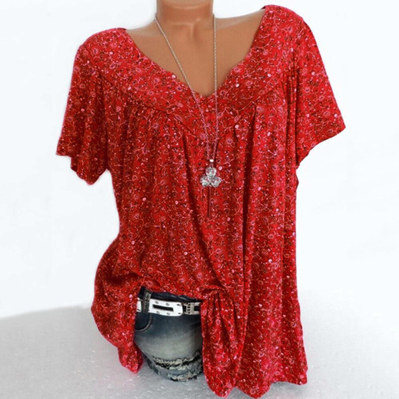 Icone™ Zomers T-shirt met V-hals. losse korte mouwen voor dames