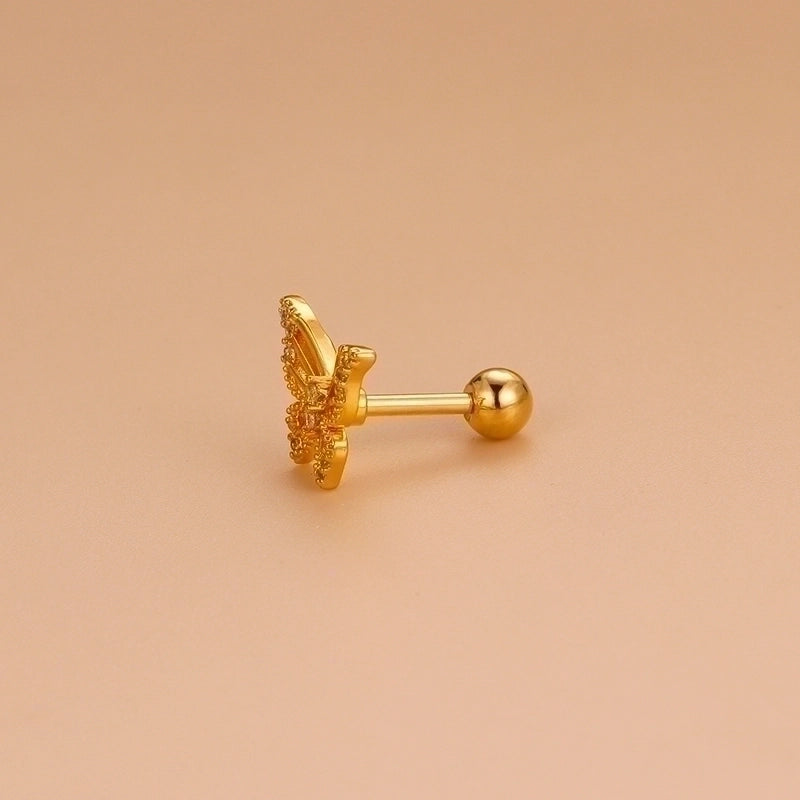 1 Piece Ear Cartilage Rings & Studs Fashion Heart Shape Butterfly 316L Stainless Steel  Copper Hollow Out Inlay Zircon