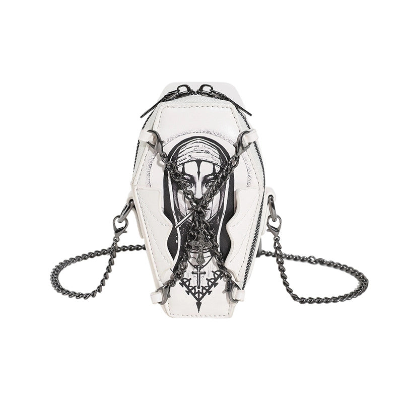 Halloween Women's Small Pu Leather Cross Skull Streetwear Pillow Shape Zipper Crossbody Bag