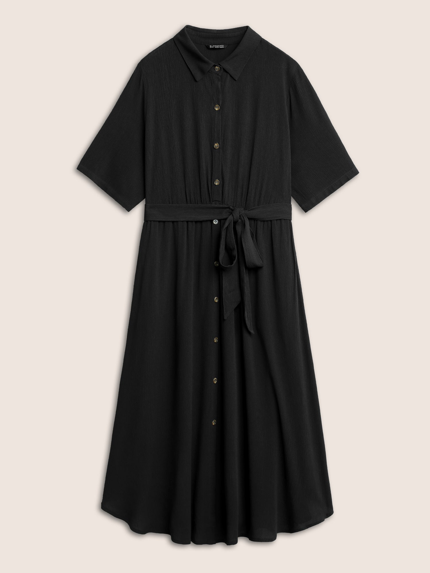 Solid Button Pocket Shirt Collar Belted Maxi Dress